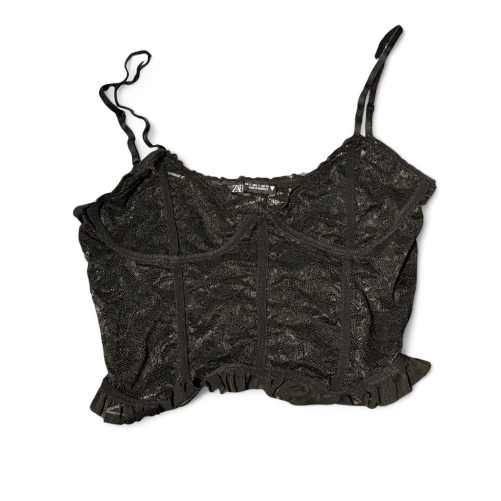 zara lace cami top with ruffled edge